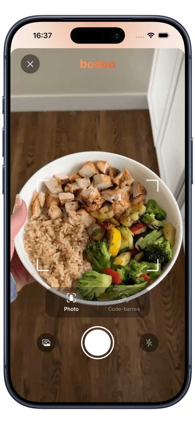Scan corporel IA dans l'application Bodeo